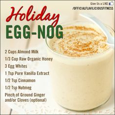 an egg nog recipe in a glass on a doily with the title holiday egg - nog