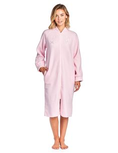 PRICES MAY VARY. Size Medium (4-6) Large (8-10) X-Large (12-14) XX-Large (16-18) Soft and comfortable, Cozy plush morning robe that is ultra-smooth to the touch lounge robe Raglan style long sleeve bathrobe with piping trim and flower embroidery appliques, side seam pockets Easy front zip closures measures 28.5", Length measures approx. 44” Inches may vary according to size This robe is perfect for spas, shower houses, dorms, pools, gyms, bathrooms, lounging, changing and more This cozy warm Zip Fleece Robe, Lounge Robes, Womens Kimono, Long Kimono, Womens Robes, House Dress, Flower Embroidery, Japanese Kimono, Pajamas Women