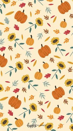 an autumn pattern with pumpkins, leaves and flowers