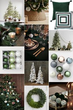 a collage of christmas decorations and trees