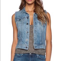 Super Cute Jean Vest Size Xs. Never Wore Casual Button-up Spring Vest, Casual Denim Vest For Fall Layering, Trendy Spring Denim Vest For Layering, Spring Denim Jacket For Layering, Fall Layering Denim Vest, Fitted Casual Everyday Vest, Casual Button-up Vest For Everyday Wear, Casual Denim Vest For Winter Workwear, Casual Winter Workwear Denim Vest