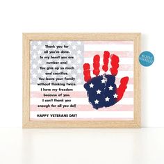 an american flag and handprint with the words thank you for all your veterans day