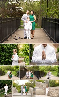 a collage of photos shows a man and woman holding their son's hand