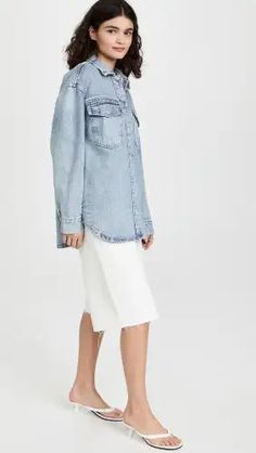 Pistola Denim Mandy Oversized Shacket | Shopbop Fall Denim Button-up Top With Frayed Hem, Light Wash Long Sleeve Denim Top, Fall Button-up Denim Top With Frayed Hem, Light Wash Collared Denim Top For Fall, Collared Light Wash Denim Top For Fall, Fall Light Wash Collared Denim Top, Light Wash Denim Jacket With Flap Pockets, Oversized Denim Top With Frayed Hem For Spring, Fall Washed Denim Top With Relaxed Fit