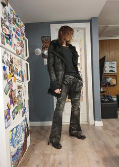 Punk Winter Outfits Men, Mall Goth Male Outfits, Metal Guy Outfit, Guy Outfits Ideas, Alt Fashion Male, Alt Outfit Men, If Six Was Nine Fashion, Leather Jacket Reference, Outfit Ideas For Christmas Party