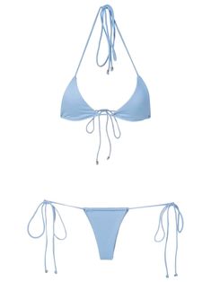 light blue stretch-design Top: halterneck halterneck tie fastening rear tie fastening triangle cup Bottoms: side-tie bottoms Be mindful to try on swimwear over your own garments. Cute Light Blue Bikinis, Blue String Tie Swimwear For Beach, Blue String Tie Swimwear For Beach Season, Blue String Tie Swimwear For Sunbathing, Blue String Tie Beachwear Swimwear, Blue Triangle Top Swimwear With String Tie, Halter Neck Swimwear With String Tie For Poolside, Blue Triangle Swimwear For Beach Season, Blue Triangle Swimwear For Beach