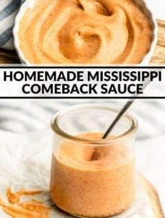 two pictures showing how to make homemade mississippi come back sauce