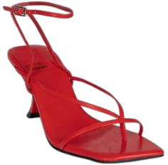 Red Heels With Sculpted Heel And Single Toe Strap, Elegant Red Square Toe Sandals, Spring Heels With Red Sole And Square Toe, Red Square Toe Sandals With Padded Heel, Red Leather Sandals With Square Toe, Red Sandals With Padded Heel And Square Toe, Formal Red Square Toe Sandals, Formal Red Sandals With Square Toe, Red Square Toe Sandals For Formal Occasions