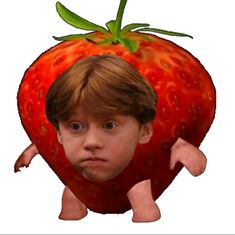 a young boy is shown in the shape of a strawberry