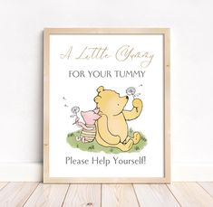 a little bear for your tummy please help yourself sign on a wooden frame against a white wall