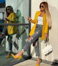 Rok Outfit, Yellow Blazer, Casual Work Outfits, Outfits Casuales, Cute Casual Outfits