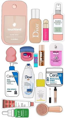 an assortment of beauty products are shown in this illustration, with the words love on them