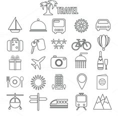 the travel icons are shown in black and white