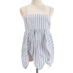 * Length: 20 * Length (At Longest Point): 26 * Pit To Pit: 15.25 Blue Tank Top For Spring Daywear, Blue Tank Top For Daywear In Spring, Tulip Top, Sleeveless Top, Blue White, Top Blouse, Blue And White, Stripes, Womens Tops