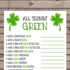 an all things green printable for st patrick's day