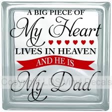 a big piece of my heart lives in heaven and he is my dad on glass block