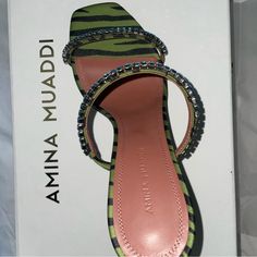 Zebra Print With Embellished Straps. Comes With Dust Bag And Box. Size 36 Gilda 95mm Zebra-Print Mules From Amina Muaddi Featuring Apple Green, Black, Zebra Print, Crystal Embellishment, Open Toe, Slip-On Style, Sculpted Heel And Branded Leather Insole. Muaddi Shoes, Amina Muaddi Heels, Amina Muaddi Shoes, Green Zebra, Amina Muaddi, Apple Green, Crystal Embellishment, Zebra Print, Shoes Women Heels