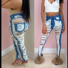 Distressed Jeans New With Tags Ugly Clothes, Girl Unicorn Costume, Distress Denim, Grillz Teeth, Diy Cut Shirts, Boutique Jeans, Ugly Outfits, Dope Clothes, Womens Ripped Jeans