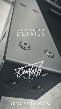 custom 3d printed details on the side of a black box with white lettering that says custom