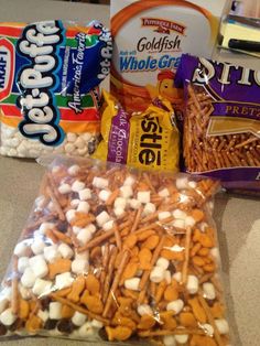 some snacks are laying out on the counter