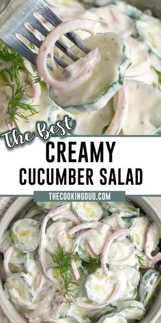 Close-up of creamy cucumber salad. Cucumbers And Sour Cream, Cucumber Recipes Easy, Easy Creamy Cucumber Salad, Creamed Cucumber Salad, Cucumber Salad Dressing, Cucumber Salad Vinegar, Easy Cucumber Salad, Creamed Cucumbers, Cucumber Salad Recipe