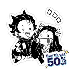 two stickers with the words buy 10 get 50 % off