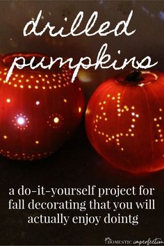 two pumpkins sitting next to each other with the words, diy - lit pumpkins