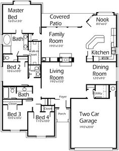 the floor plan for a two story house with three car garages and one bedroom