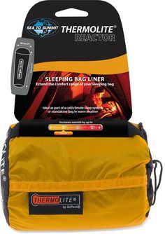 thermolite sleeping bag liners are yellow and black, with an orange zipper