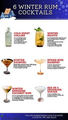 Winter Rum Cocktails Easy Holiday Alcoholic Drinks, Spiced Rum Drinks Easy, Christmas Rum Cocktails, Rum Holiday Cocktails, Rum Christmas Cocktails, Holiday Rum Drinks, Cocktails With Malibu Rum, Rum Drinks Easy