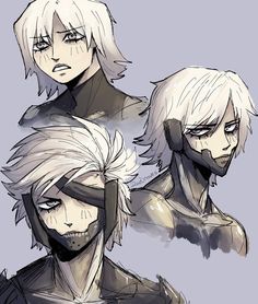 three anime characters with white hair and black eyes