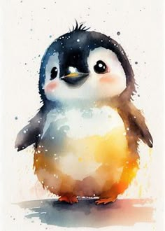 a watercolor painting of a penguin on a white background