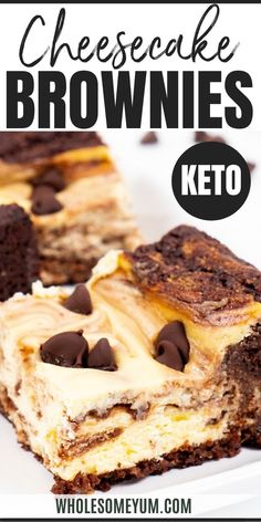 cheesecake brownies keto on a plate with chocolate chips