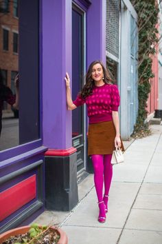 Pink Tights Outfit, Layered Tights, Colorful Tights Outfit, Pantyhose Outfit, Burgundy Tights, Pink Tights