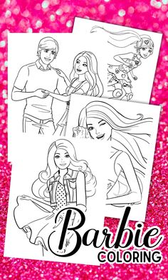 barbie coloring pages for girls with pink glitter background