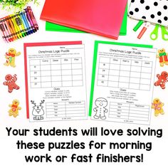 two worksheets with the text your students will love solve these puzzles for morning work or fast finishers