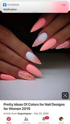 Salmon Nails, Color For Nails, Stiletto Nail Art, Nailed It, Coffin Nails Designs, Nail Arts, Nail Designs Summer