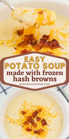 potato soup made with frozen hash browns in a bowl