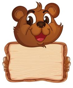 a brown bear holding a sign on a white background