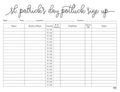 st patrick's day potluck sign up sheet