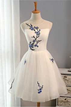 Knee Length Prom Dress, Prom Dresses Cheap, Cute Formal Dresses, White Homecoming Dresses, Tulle Homecoming Dress, Cheap Homecoming Dresses, Gaun Fashion, Dresses Cheap, Cute Prom Dresses