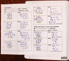 two sheets of paper with different types of numbers and symbols in them on a table