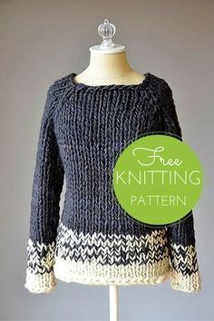 a knitted sweater on a mannequin with the words free knitting pattern over it