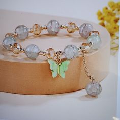 Glass Butterfly Bracelet/Green Packages Ship Same Or Next Day All Prices Are Negotiable Smoke/Pet Free Home Casual Glass Beaded Bracelets, Casual Glass Jewelry, Clear Crystal Bracelet, Large Cuff Bracelet, Tiffany And Co Bracelet, Leather Charm Bracelets, Chainmail Bracelet, Green Beaded Bracelets, Star Necklace Silver