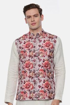 Shop for Mayank Modi - Men Pink Linen Printed Nehru Jacket for Men Online at Aza Fashions Mens Tunic, Nehru Jacket For Men, Formal Pant, Nehru Jacket, Nehru Jackets, Jacket For Men, Pink Linen, Printed Linen, Jackets Online