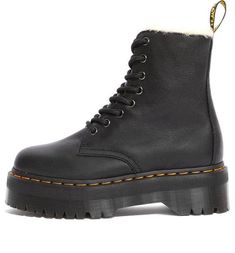 (WMNS) Dr. Martens Jadon Faux Fur Lined Leather Platform Boots 'Pisa - Black' 25637001 Winter Calf Leather Platform Boots With Round Toe, Winter Platform Boots With Leather Footbed, Winter Leather Platform Boots With Reinforced Heel, Winter Leather Platform Boots With Leather Footbed, Leather Platform Boots With Leather Footbed For Winter, Winter Leather Platform Boots, Winter Calf Leather Platform Boots, Black Platform Boots With Faux Fur Lining, Dr Martens Jadon