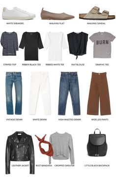 an image of clothes and shoes with the names of them in english, spanish, and french