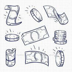 hand drawn money and coins - miscellaneous objects