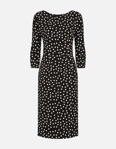 This classic Dolce & Gabbana midi dress is sure to turn heads with its bold polka-dot print. Crafted from stretch-cady and lined silk blend satin for a comfortable fit, the designed flatter your curves in style reminiscent of '40s '50s. V-neckline adds stylish touch - pair swept up hairdo show it off. Dresses In Black, Up Hairdos, Calf Length Dress, Midi Sheath Dress, Polka Dot Print, Polka Dot Dress, Dot Dress, Up Styles, Women's Dresses