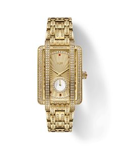 Understated glamor served with a twist. Mink has a unique 28 MM rectangular case, 12 rubies marking the hours, one set on the crown, and 505 diamonds set across the timepiece, totaling 2.53 carats. Crafted in durable 18K gold-plated stainless steel and finished with an invisible clasp, a mother-of-pearl subdial, and the individual production number engraved on the case. The timepiece includes an exclusive PS storage box and four year Platinum Warranty coverage. Gold Diamond Watch, Gold Diamond Watches, Ruby Set, Gold Plated Watch, Women Diamond, Feminine Design, Diamond Watch, Stainless Steel Band, Girl Wallpaper